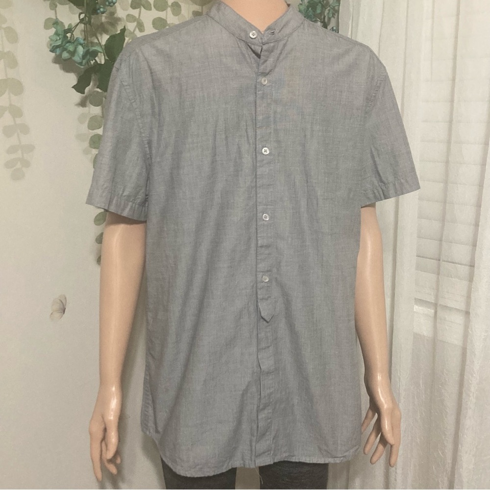 ❤️ Sz M Men's Gray Blue Short Sleeve Shirt